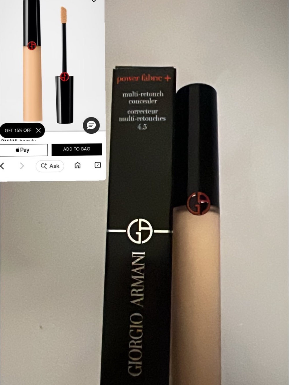 Giorgio Armani Power Fabric Multi-Retouch Concealer — 4.5 Light Beige BNIB